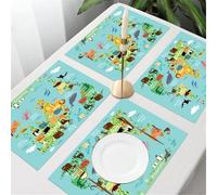UREJD 4 Unità - 45x30 cm - Tovaglietta Lavabile,Resistente al Calore,Antiscivolo,Antimacchia per Tavolo della Cucina e Sala - Mappa del mondo per bambini con animali