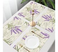 UREJD 4 Unità - 45x30 cm - Tovaglietta Lavabile,Resistente al Calore,Antiscivolo,Antimacchia per Tavolo della Cucina e Sala - con fiori di lavanda su sfondo da cartolina d'epoca.
