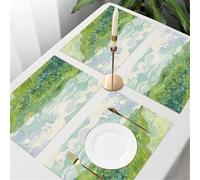 UREJD 4 Unità - 45x30 cm - Tovaglietta Lavabile,Resistente al Calore,Antiscivolo,Antimacchia per Tavolo della Cucina e Sala - Van Gogh Astratto Verde Paese