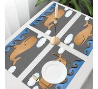 UREJD 4 Unità - 45x30 cm - Tovaglietta Lavabile,Resistente al Calore,Antiscivolo,Antimacchia per Tavolo della Cucina e Sala - Balena, carta di legno come una balena disegnata nell'aria con un'immagin