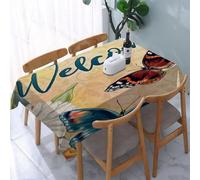 UREJD Tablecloth Stain Resistant 152x228 cm Rectangular Tablecloth Waterproof Decorative for Birthday Party Kitchen Dining Room,Iris viola e rossi, fiori botanici. Fiore selvatico primaverile con fog