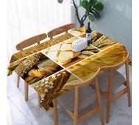 UREJD Tablecloth Stain Resistant 152x228 cm Rectangular Tablecloth Waterproof Decorative for Birthday Party Kitchen Dining Room, Raccolto, collage di storie di grano, vari tipi di pane, cultura della