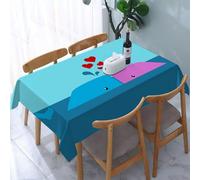 UREJD Tablecloth Stain Resistant 152x228 cm Rectangular Tablecloth Waterproof Decorative for Birthday Party Kitchen Dining Room,Scena d'amore con balene blu e rosa in un cartone animato, con momenti