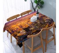 UREJD Tablecloth Stain Resistant 152x228 cm Rectangular Tablecloth Waterproof Decorative for Birthday Party Kitchen Dining Room,Vista notturna della città, la città brilla intensamente e le luci si r
