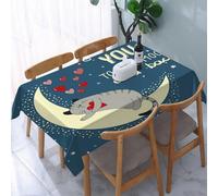UREJD Tablecloth Stain Resistant 152x228 cm Rectangular Tablecloth Waterproof Decorative for Birthday Party Kitchen Dining Room,Ti amo, gatto addormentato che tiene in mano cuori sulla luna nel cielo