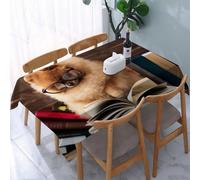 UREJD Tablecloth Stain Resistant 152x228 cm Rectangular Tablecloth Waterproof Decorative for Birthday Party Kitchen Dining Room,Animale, un cane Pomerania con gli occhiali sta guardando attentamente