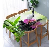 UREJD Tablecloth Stain Resistant 152x228 cm Rectangular Tablecloth Waterproof Decorative for Birthday Party Kitchen Dining Room,Bambù, pietre zen e orchidee si riflettono nell'acqua tranquilla, sullo
