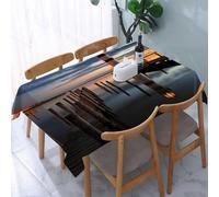 UREJD Tablecloth Stain Resistant 152x228 cm Rectangular Tablecloth Waterproof Decorative for Birthday Party Kitchen Dining Room,Faro al crepuscolo, un faro a strisce che brilla come un lago sotto un