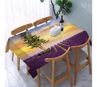 UREJD Tablecloth Stain Resistant 152x228 cm Rectangular Tablecloth Waterproof Decorative for Birthday Party Kitchen Dining Room,Lavanda, campi viola con tramonto Ciao, tovagliette resistenti al calor