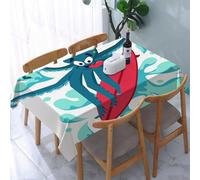 UREJD Tablecloth Stain Resistant 152x228 cm Rectangular Tablecloth Waterproof Decorative for Birthday Party Kitchen Dining Room,Cavalca l'onda, polpo surfista che si diverte Stampa di pesce sottomari