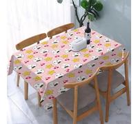 UREJD Tablecloth Stain Resistant 152x228 cm Rectangular Tablecloth Waterproof Decorative for Birthday Party Kitchen Dining Room,Disegno anime ripetuto di sushi sorridente su strisce rosa, stelle e ci