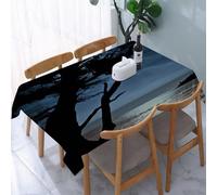 UREJD Tablecloth Stain Resistant 152x228 cm Rectangular Tablecloth Waterproof Decorative for Birthday Party Kitchen Dining Room,Un albero scuro illuminato dalla luce della luna sotto il cielo scuro,