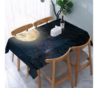 UREJD Tablecloth Stain Resistant 152x228 cm Rectangular Tablecloth Waterproof Decorative for Birthday Party Kitchen Dining Room,Un cielo di luna piena radiosa tra una stella, fatto di sagome nette di