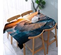 UREJD Tablecloth Stain Resistant 152x228 cm Rectangular Tablecloth Waterproof Decorative for Birthday Party Kitchen Dining Room,Splendido tramonto sulla spiaggia con orizzonte infinito, figure solita