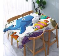 UREJD Tablecloth Stain Resistant 152x228 cm Rectangular Tablecloth Waterproof Decorative for Birthday Party Kitchen Dining Room,Un gruppo eterogeneo di balene blu e una colorata vita marina creano un