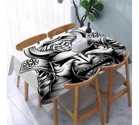 UREJD Tablecloth Stain Resistant 152x228 cm Rectangular Tablecloth Waterproof Decorative for Birthday Party Kitchen Dining Room,Elmo da samurai stilizzato disegnato in bianco e nero con un design com