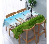 UREJD Tablecloth Stain Resistant 152x228 cm Rectangular Tablecloth Waterproof Decorative for Birthday Party Kitchen Dining Room,Mappa, Monumenti storici famosi del mondo, destinazioni di viaggio a te