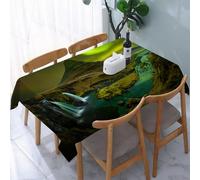 UREJD Tablecloth Stain Resistant 152x228 cm Rectangular Tablecloth Waterproof Decorative for Birthday Party Kitchen Dining Room,Meraviglia islandese: l'aurora boreale illumina una pittoresca cascata