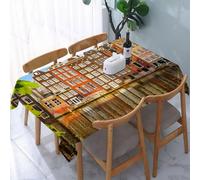 UREJD Tablecloth Stain Resistant 152x228 cm Rectangular Tablecloth Waterproof Decorative for Birthday Party Kitchen Dining Room,Paesaggio urbano, vecchi edifici ad Amsterdam Noord Ferry, città cultur