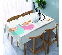 UREJD Tablecloth Stain Resistant 152x228 cm Rectangular Tablecloth Waterproof Decorative for Birthday Party Kitchen Dining Room,Scena stravagante, cicogna che trasporta bambini sorridenti, diffondend