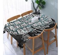 UREJD Tablecloth Stain Resistant 152x228 cm Rectangular Tablecloth Waterproof Decorative for Birthday Party Kitchen Dining Room,Mappa degli Stati Uniti, città americane, stile calligrafico, geografia
