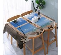 UREJD Tablecloth Stain Resistant 152x228 cm Rectangular Tablecloth Waterproof Decorative for Birthday Party Kitchen Dining Room,Le palme e i tesori di conchiglie lungo la costa sono visibili attraver