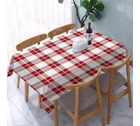 UREJD Tablecloth Stain Resistant 152x228 cm Rectangular Tablecloth Waterproof Decorative for Birthday Party Kitchen Dining Room,Plaid rosso, quadretti a scacchi e strisce, motivo trapuntato astratto