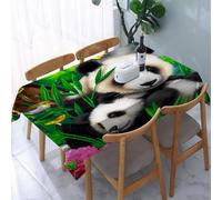 UREJD Tablecloth Stain Resistant 152x228 cm Rectangular Tablecloth Waterproof Decorative for Birthday Party Kitchen Dining Room,Mamma panda e il suo cucciolo si coccolano e mangiano bambù al mattino