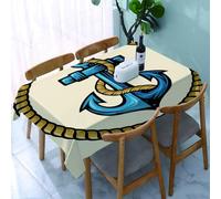 UREJD Tablecloth Stain Resistant 152x228 cm Rectangular Tablecloth Waterproof Decorative for Birthday Party Kitchen Dining Room,Ancora, design marino con corda circolare e ancora nautica d'epoca