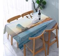 UREJD Tablecloth Stain Resistant 152x228 cm Rectangular Tablecloth Waterproof Decorative for Birthday Party Kitchen Dining Room,La spiaggia di Barcellona con il cielo colorato all'alba
