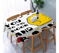 UREJD Tablecloth Stain Resistant 152x228 cm Rectangular Tablecloth Waterproof Decorative for Birthday Party Kitchen Dining Room,Lettere nere in grassetto esprimono amore, circondate dalla luna e da s