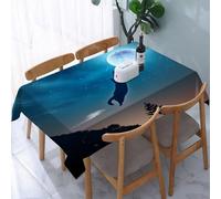 UREJD Tablecloth Stain Resistant 152x228 cm Rectangular Tablecloth Waterproof Decorative for Birthday Party Kitchen Dining Room,Un gatto nero salta coraggiosamente verso la luna piena, catturando gra