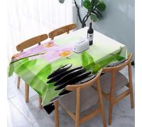 UREJD Tablecloth Stain Resistant 152x228 cm Rectangular Tablecloth Waterproof Decorative for Birthday Party Kitchen Dining Room,Pietre nere e orchidee lavanda, ciottoli, orchidee delicate e foglie ve
