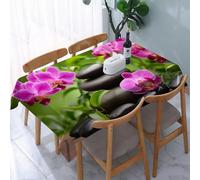 UREJD Tablecloth Stain Resistant 152x228 cm Rectangular Tablecloth Waterproof Decorative for Birthday Party Kitchen Dining Room,Pietre nere e orchidee rosa, ciottoli accatastati e orchidee in fiore,