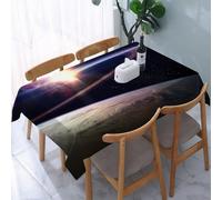 UREJD Tablecloth Stain Resistant 152x228 cm Rectangular Tablecloth Waterproof Decorative for Birthday Party Kitchen Dining Room,Un pianeta con anelli e la Terra illuminati da una stella distante nell