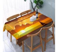 UREJD Tablecloth Stain Resistant 152x228 cm Rectangular Tablecloth Waterproof Decorative for Birthday Party Kitchen Dining Room,Barca a vela, navigazione al tramonto sull'oceano, gita in spiaggia tro