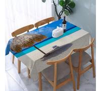 UREJD Tablecloth Stain Resistant 152x228 cm Rectangular Tablecloth Waterproof Decorative for Birthday Party Kitchen Dining Room,Resort sulla spiaggia, un paradiso sulla spiaggia con sedie a sdraio e