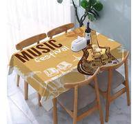 UREJD Tablecloth Stain Resistant 152x228 cm Rectangular Tablecloth Waterproof Decorative for Birthday Party Kitchen Dining Room,Musica rock, schizzo vintage disegnato a mano con batteria e microfono,
