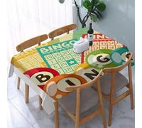 UREJD Tablecloth Stain Resistant 152x228 cm Rectangular Tablecloth Waterproof Decorative for Birthday Party Kitchen Dining Room,Vintage, gioco del bingo con palla e carte Pop Art stilizzato, tema di