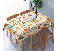 UREJD Tablecloth Stain Resistant 152x228 cm Rectangular Tablecloth Waterproof Decorative for Birthday Party Kitchen Dining Room,Arte dei cartoni animati, design ripetitivo di varie creature colorate
