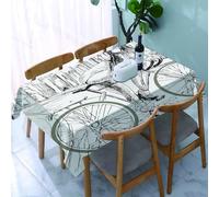 UREJD Tablecloth Stain Resistant 152x228 cm Rectangular Tablecloth Waterproof Decorative for Birthday Party Kitchen Dining Room,Bicicletta, schizzo artistico, una ragazza che indossa una gomma da mas