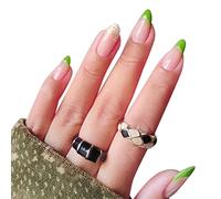 URFEDA 24 pezzi Press on Nails unghie corte francesi finte verdi fiori ballerina unghie artificiali con colla per unghie acrilico copertura completa unghie finte premere sulle unghie per donne e