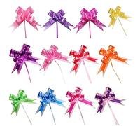 URFEDA 240 Pezzi Fiocchi di imballaggio Regalo, Fiocchi di Natale in Nastro Tirare, 12 Colori Fiocchi di Nastro, Archi di Decorazione Auto di Nozze con Trim Glitter Oro