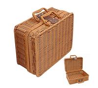 URFEDA Cestino da picnic per 2 a 4 persone, cestino da picnic in vimini con fodera in tessuto, decorazione retrò/cestino per regali, per picnic, campeggio, cucina