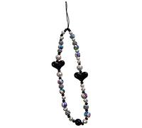 URFEDA Collana per cellulare da donna con perle, cordino nero a forma di cuore con perle colorate per telefono, catena anti-smarrimento, portachiavi per cellulare