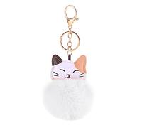 URFEDA Portachiavi in pelliccia di gatto rotondo portachiavi in peluche con pompon a forma di palla portachiavi morbido peluche portachiavi per zaino borsa portachiavi portachiavi portachiavi, bianco