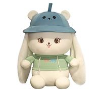 URFEDA Simpatico coniglietto Plush Toy Rabbit Stuffed Animal Toys with a Cute Smiling Face and Bear Hat Kawaii Soft Plush Bunny Pillow Kids Stuffed Animals Sleeping Partner Doll Gift Comfort Cushion