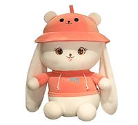 URFEDA Simpatico coniglietto Plush Toy Rabbit Stuffed Animal Toys with a Cute Smiling Face and Bear Hat Kawaii Soft Plush Bunny Pillow Kids Stuffed Animals Sleeping Partner Doll Gift Comfort Cushion