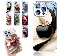 Urgalaxy Personalized 3D Colorful Fruit Tempered Glass Phone Case, All-Inclusive Lens Design Phone Case, Magnetic Slim Protective Cover for iPhone 12/13/14/15/16 Pro Max (Black,for 15 Plus)