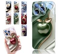 Urgalaxy Personalized 3D Colorful Fruit Tempered Glass Phone Case, All-Inclusive Lens Design Phone Case, Magnetic Slim Protective Cover for iPhone 12/13/14/15/16 Pro Max (Green,for 15 Plus)